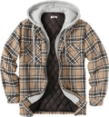 Men's Flannel Shirt Jacket Quilted Lined Hooded Plaid - Warm