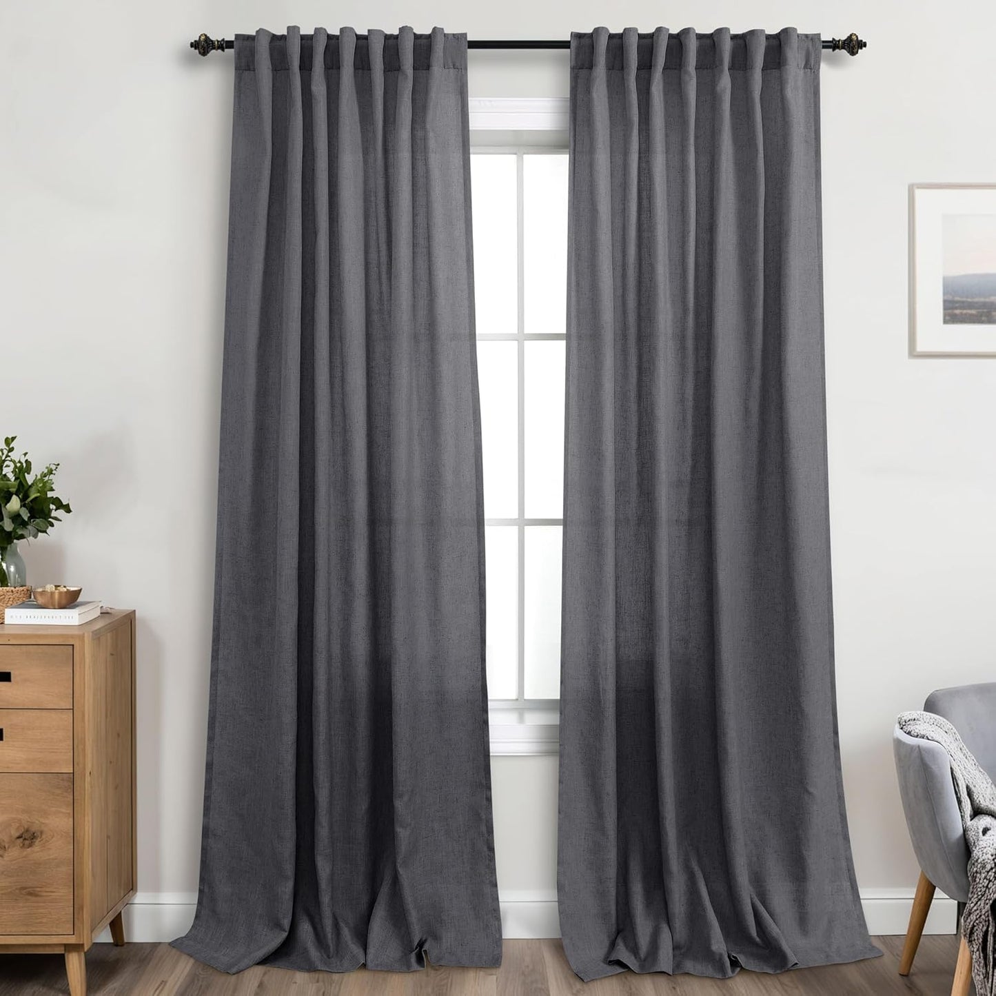 KOUFALL Grey Curtains for Living Room - 96 Inch Semi Sheer Drapes