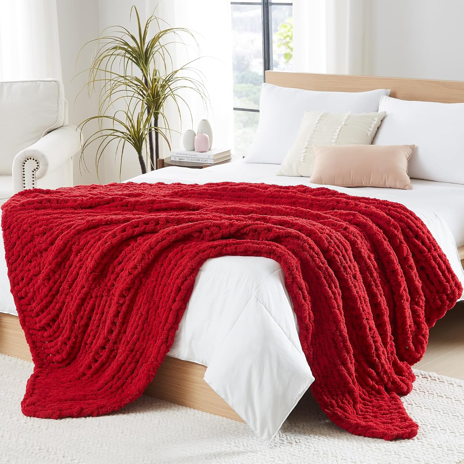 L'AGRATY Chunky Knit Blanket Throw - Soft Chenille Blanket 50x60