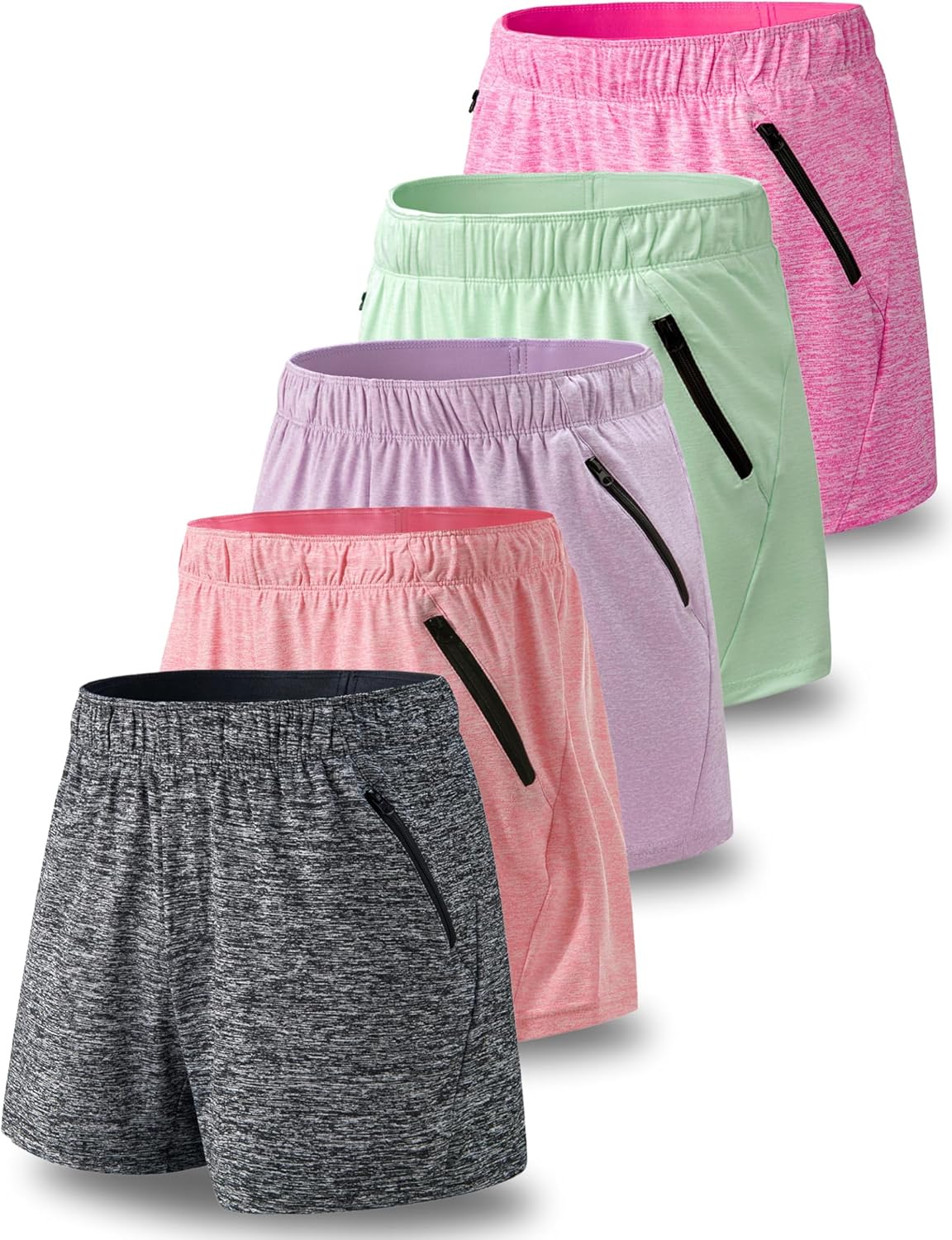 Womens Workout Gym Shorts Casual Lounge Set with Zipper Pockets