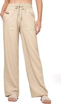 Women Linen Pants Wide Leg Casual Palazzo Pants (Style HQVM)
