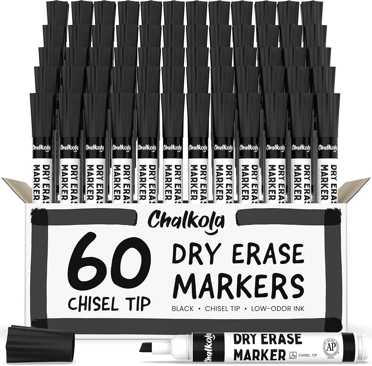 Chalkola 60 Black Dry Erase Markers for Home and Office Use