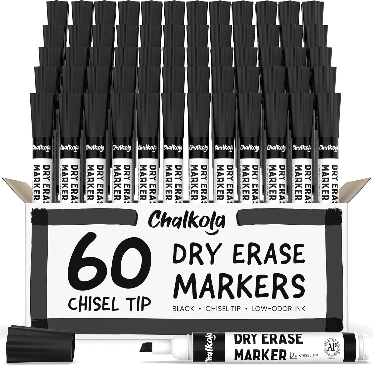 Chalkola 60 Black Dry Erase Markers for Home and Office Use