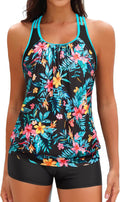 Two Piece Tankini Bathing Suit T-Back Blouson Tankini - Modest Support