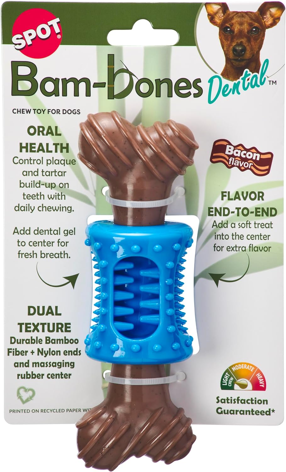 SPOT Dental Chew Bone - Durable Oral Care for Aggressive Chewers, 6.5in Bacon Flavor