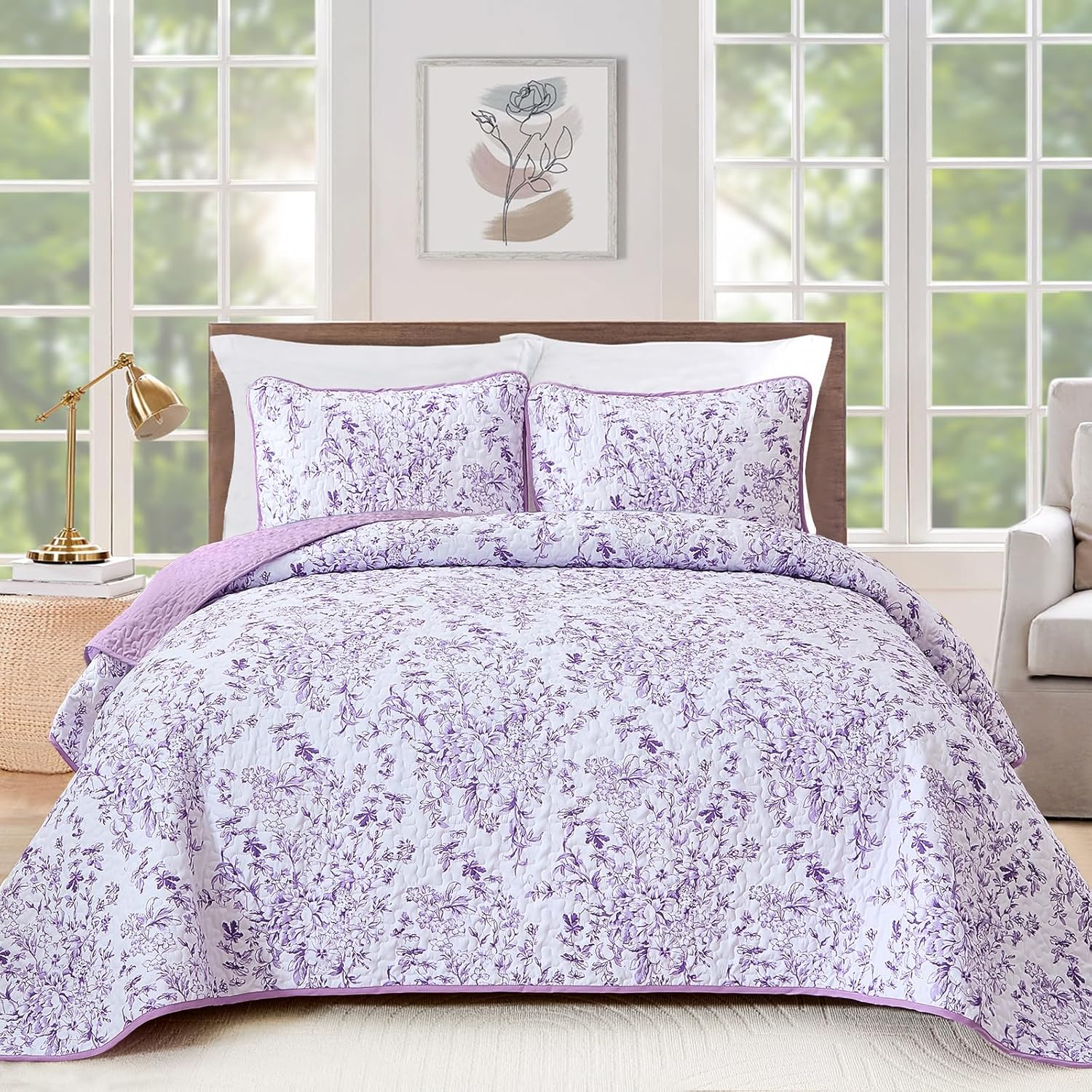 WONGS BDEEING Quilt Queen Size, Soft Microfiber Bedding Set