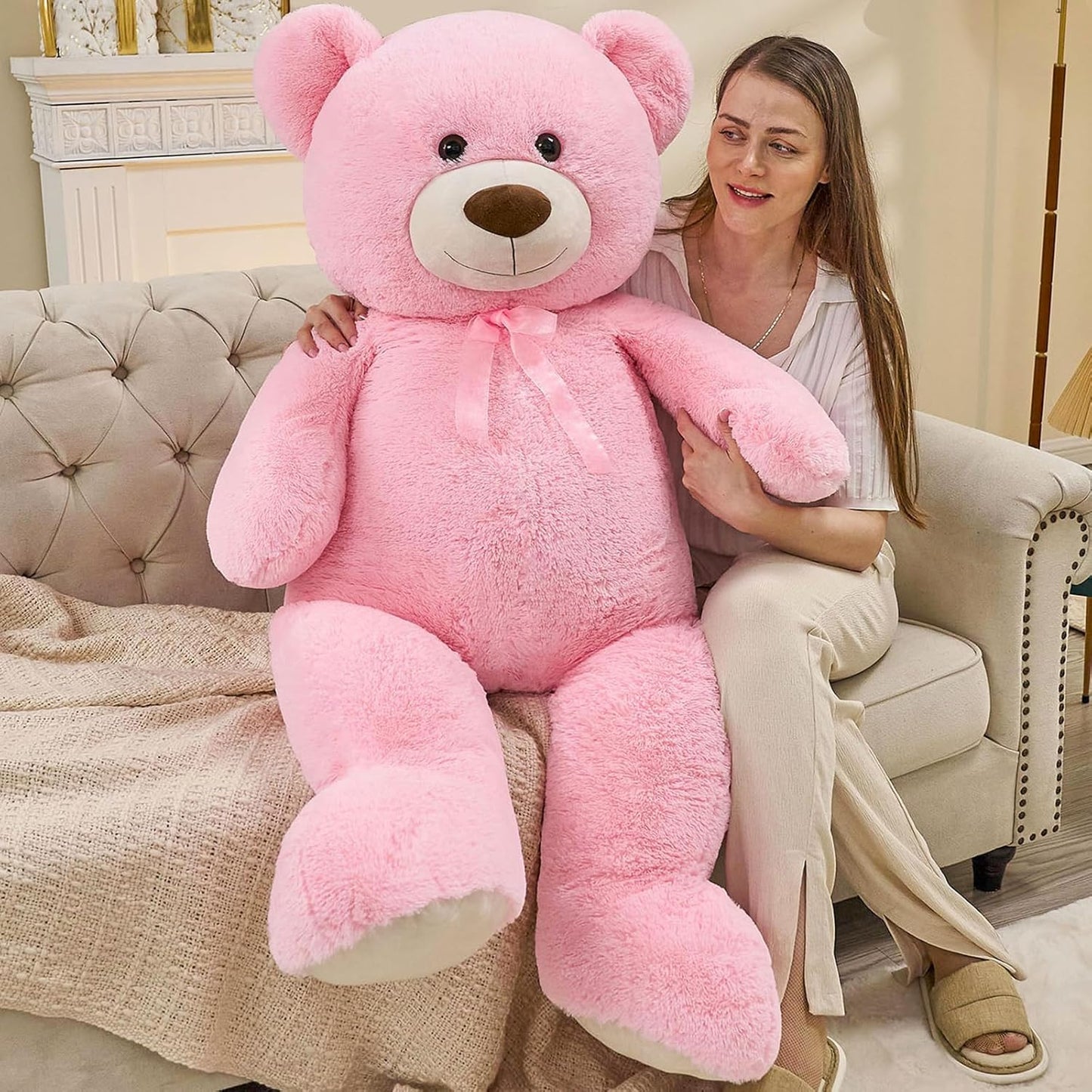51 Inch Giant Pink Teddy Bear Plush for Sweet Gifts and Decor