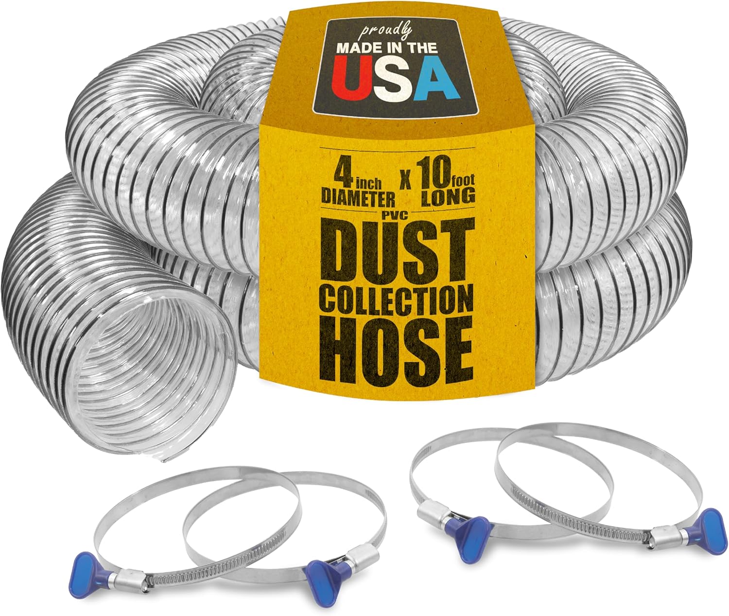 Clear PVC Dust Collection Hose with Thumbscrew Clamps for Durability