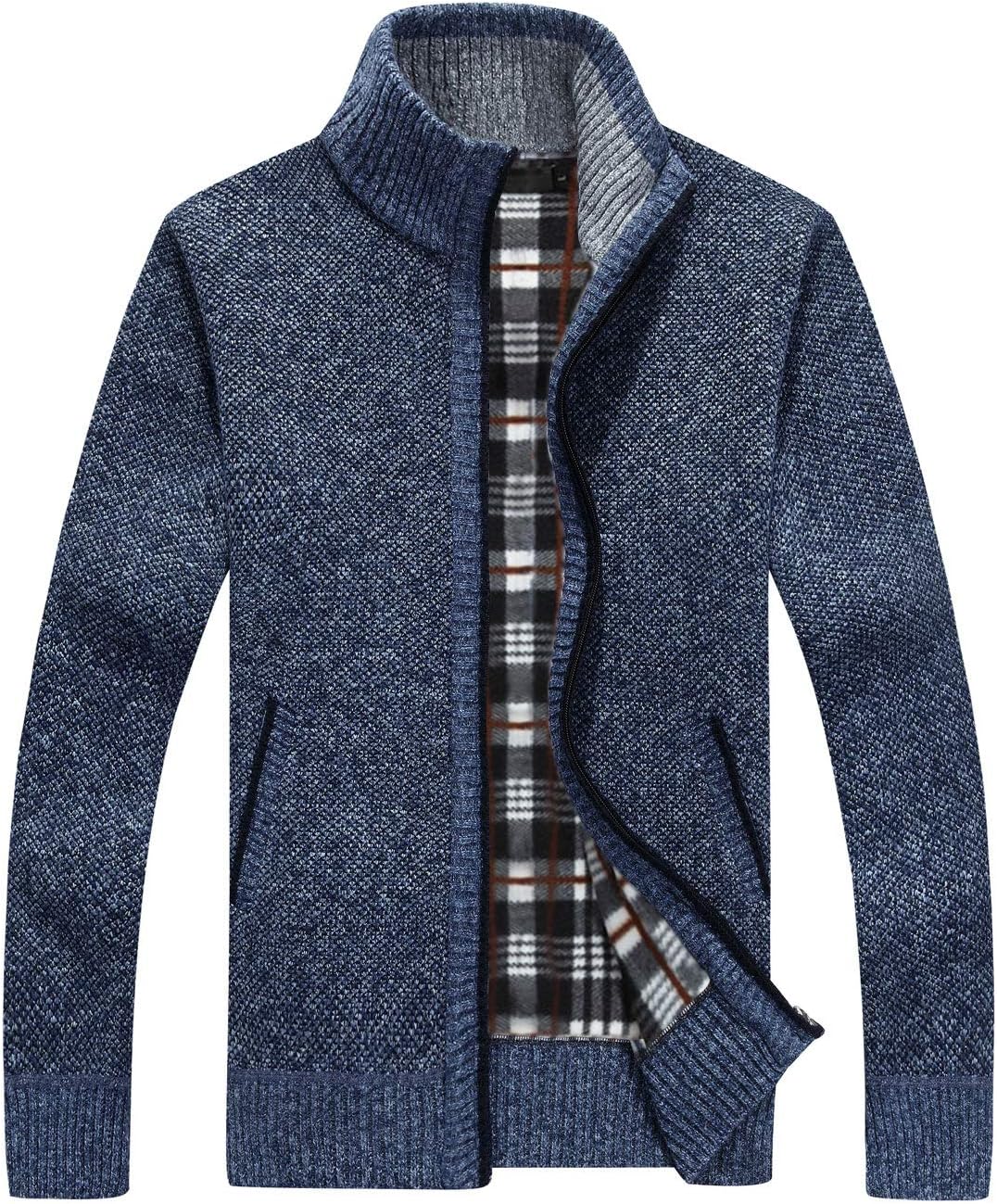Yeokou Men's Casual Slim Full Zip Thick Knitted Cardigan Sweater
