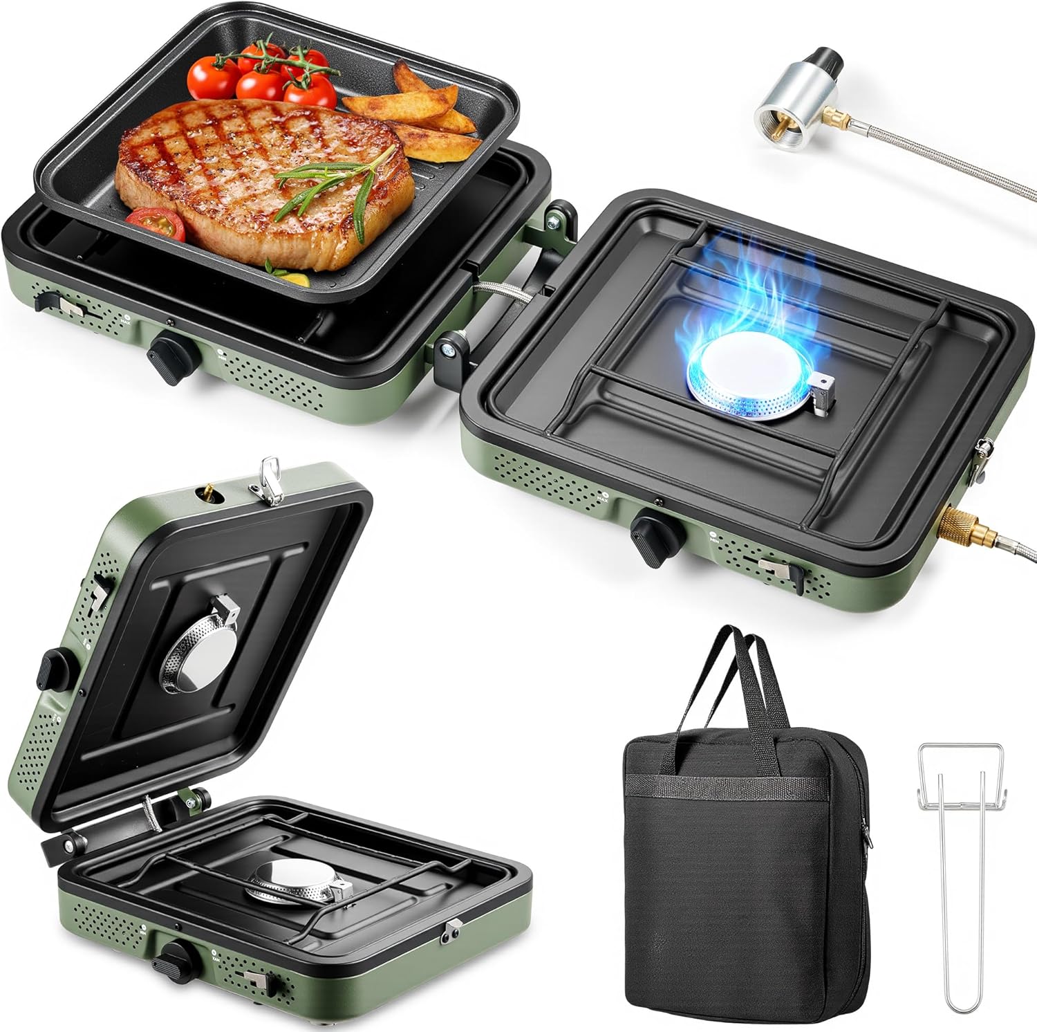 Portable Camping Stove with Griddle - 16000 BTU Power
