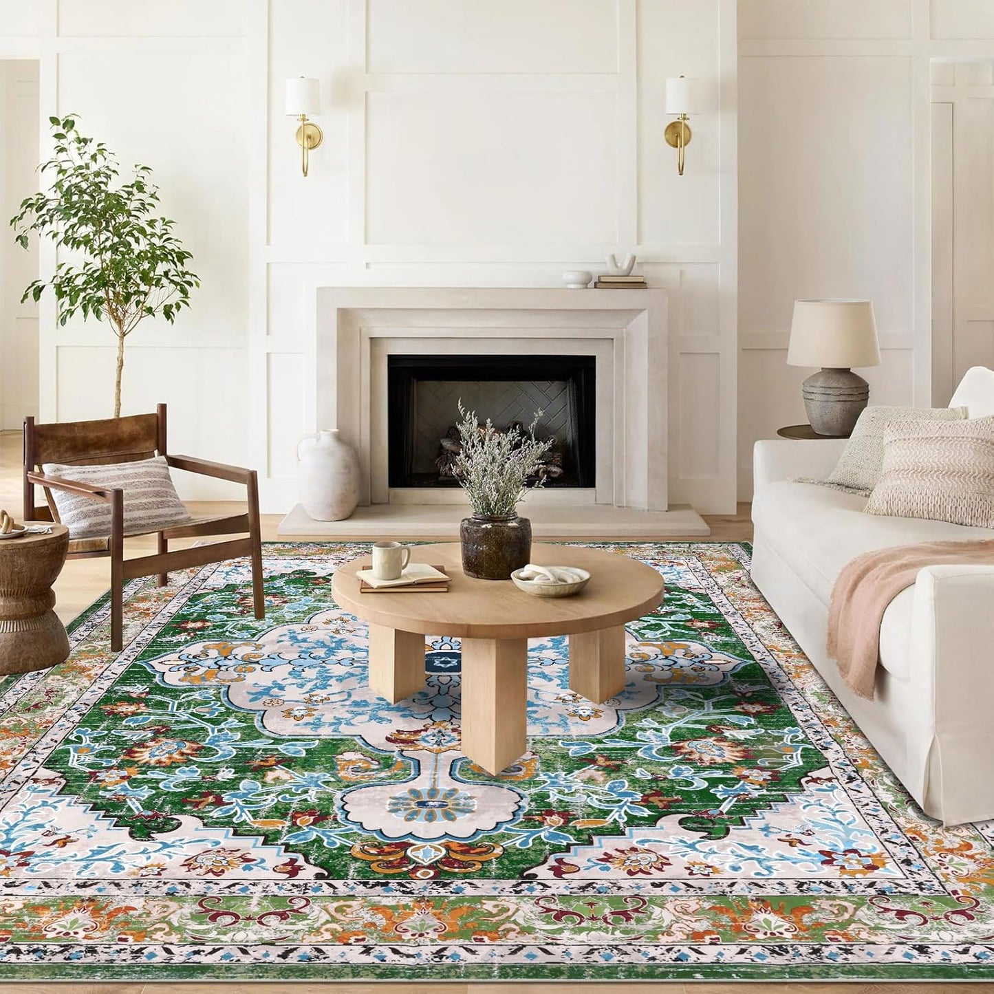Boho Vintage Area Rug 8x10 Soft Non Slip Carpet for Home