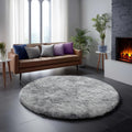 Tie-Dye Light Grey Round Area Rug 5Ft - Soft Fluffy Shag for Living