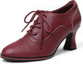 Women's Black Oxfords Dress Wingtip Chunky High Heel Brogues