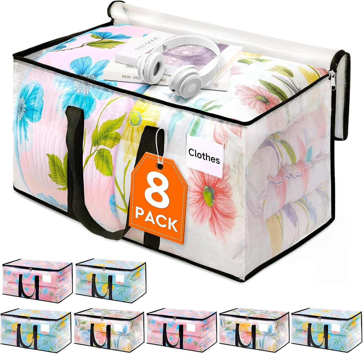 HomeHacks Clear Moving Bags Heavy Duty 8 Pack for Storage