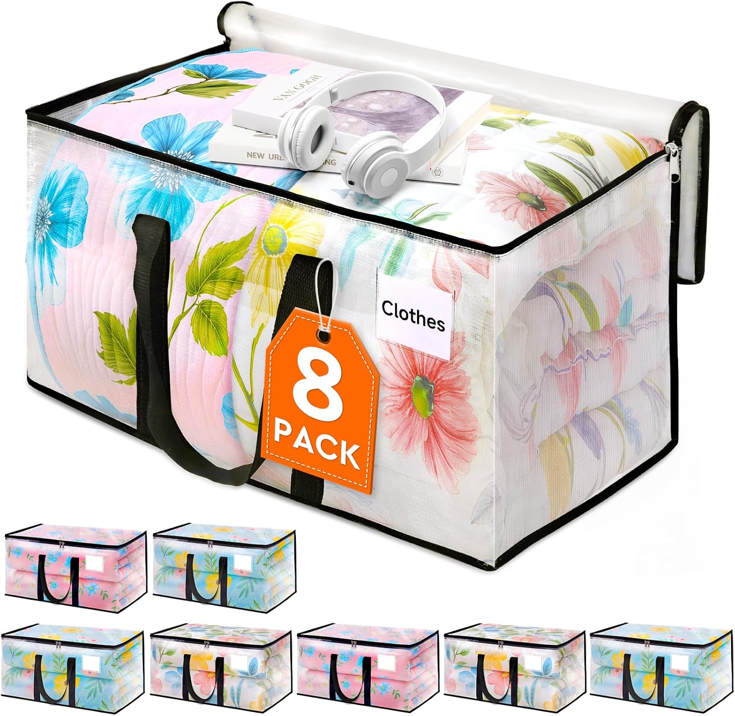 HomeHacks Clear Moving Bags Heavy Duty 8 Pack for Storage