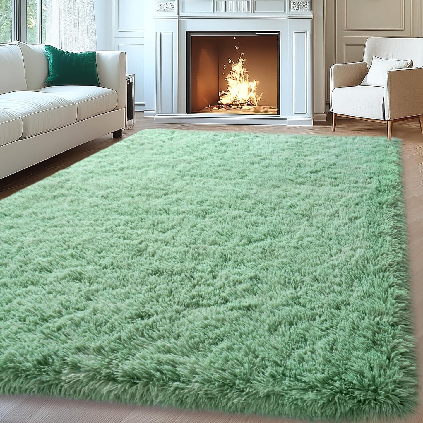 8x10 Area Rugs for Living Room - Soft Green Fluffy Carpet