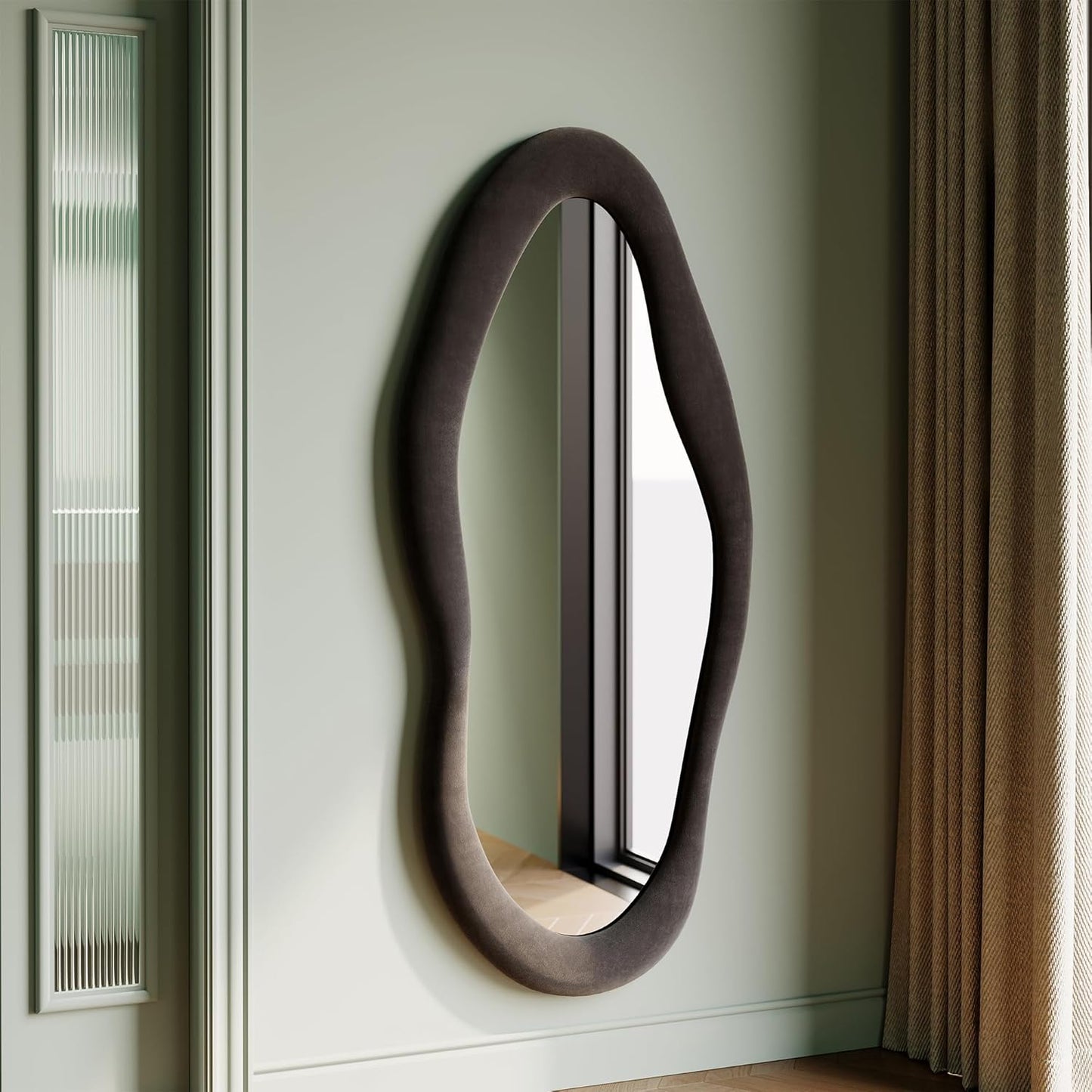 Honyee 55in Wavy Mirror with Flannel Wrapped Frame for Home