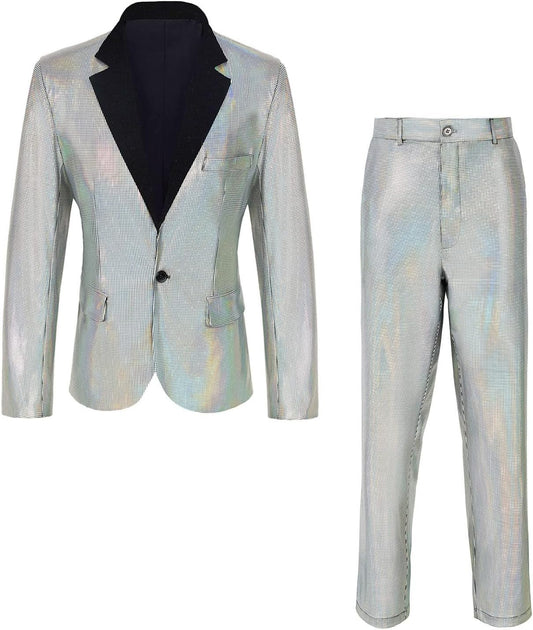 Men's 70s Disco Outfit Rainbow Suit Sequin Jacket and Pants
