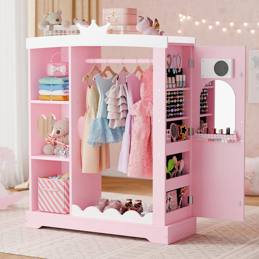 Xilingol Kids Armoire with Jewelry Cabinet and Mirror Storage