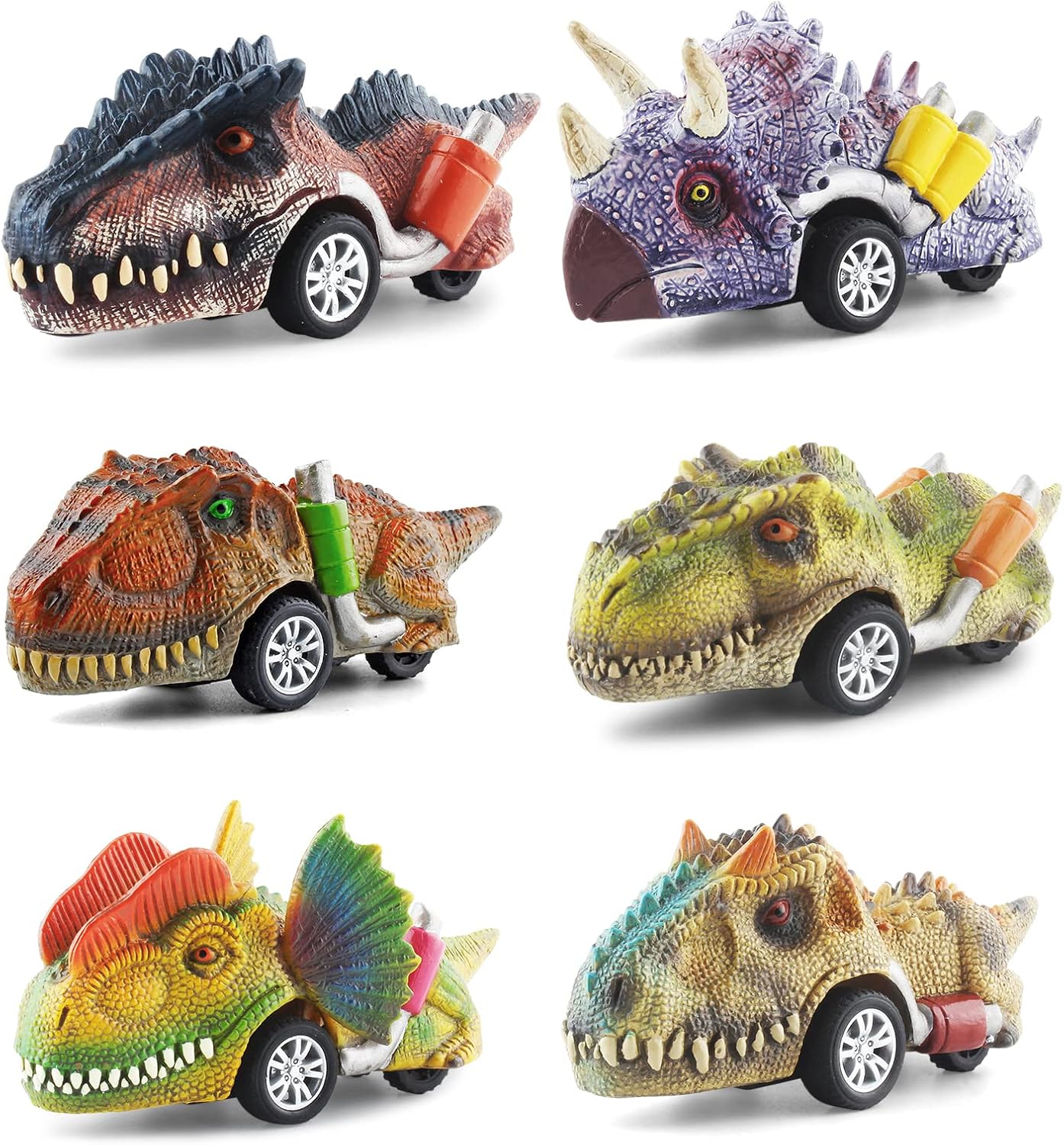 DINOBROS Pull Back Dinosaur Cars - Fun Gift for Kids 3-7