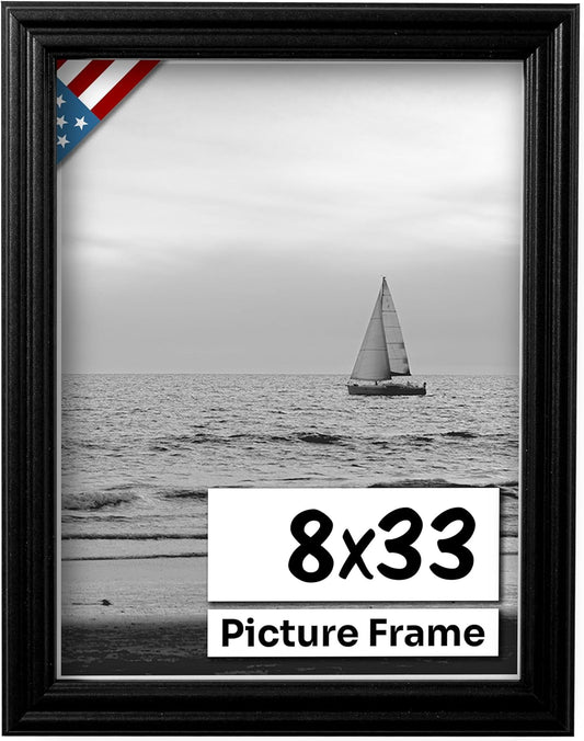 Black 8x33 Picture Frame - Handmade Solid Wood Wall Decor