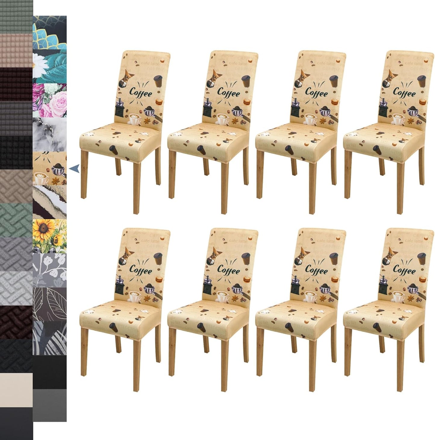 Modern Dining Chair Cover Set of 8, Geometric Coffee Life Style