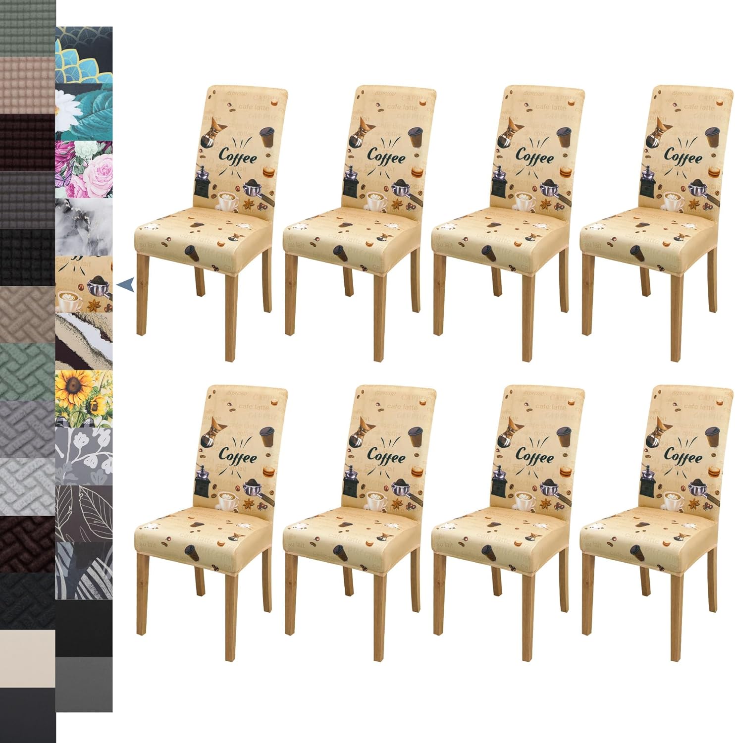 Modern Dining Chair Cover Set of 8, Geometric Coffee Life Style