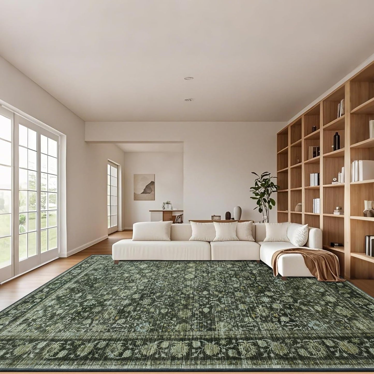 Vintage Washable Rug for Living Room, Non Slip Floral Carpet