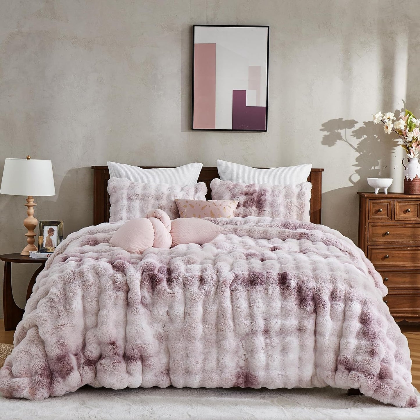 Fluffy Faux Rabbit Fur Bubble Comforter Set for Cozy Winters