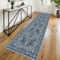 KUTA Vintage Floral Washable Runner Rug 2x8 Navy Blue - Soft, Non-Slip