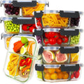 Glass Meal Prep Containers 3 Compartment 8 Pack - Airtight Bento Boxes