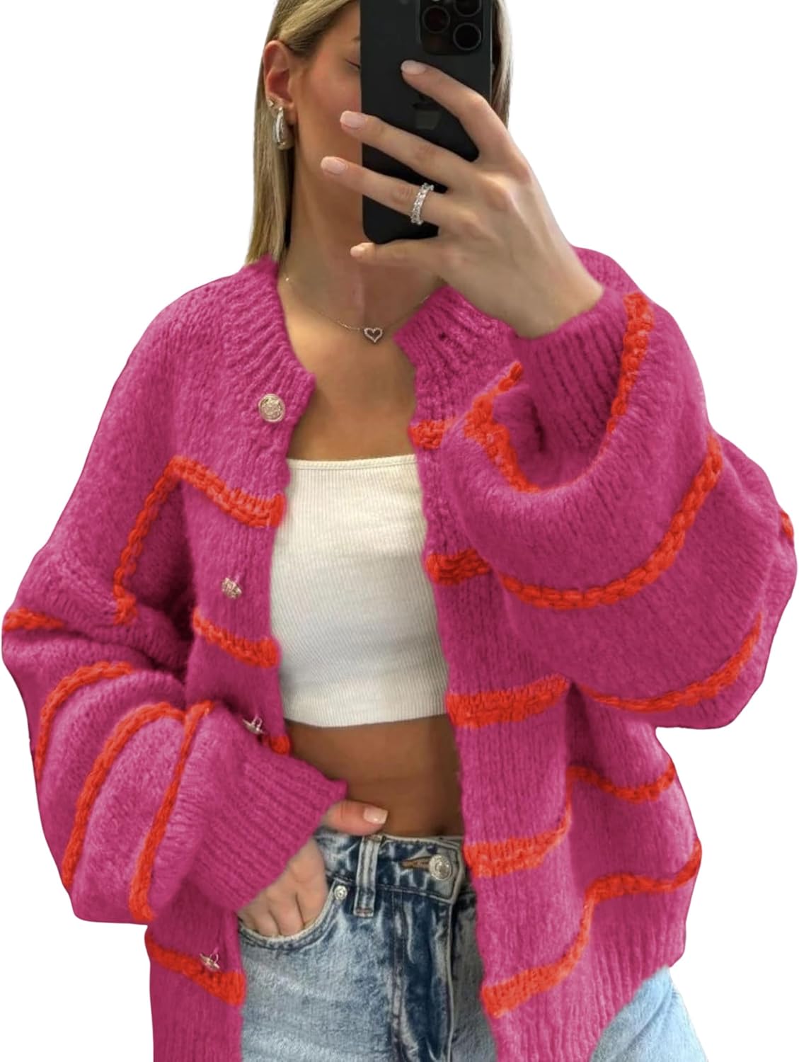 QIBABU Womens Striped Cardigan Sweaters for Cozy Fall Style