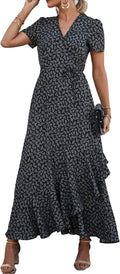 Women's Summer Wrap Maxi Dress - Floral Boho V Neck Split