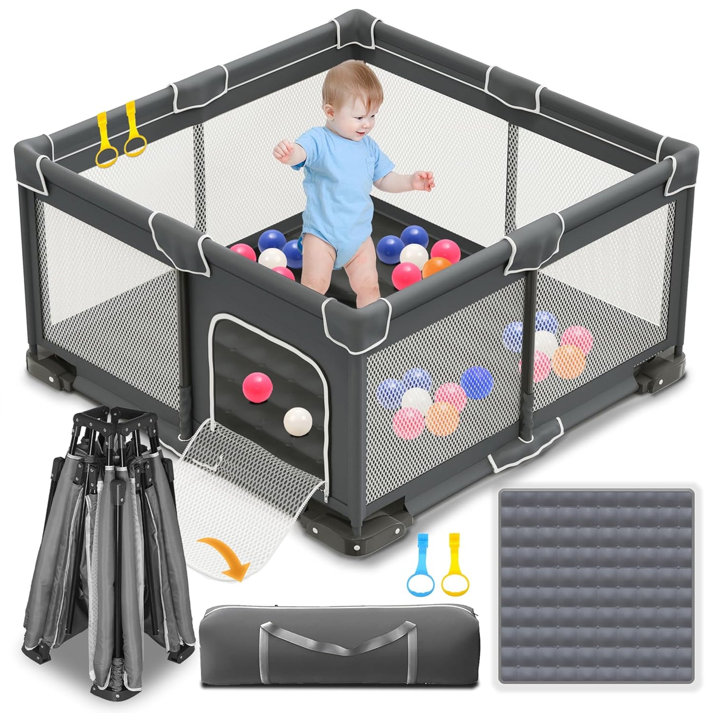 Foldable Baby Playpen with Mat for Safe Indoor & Outdoor Fun