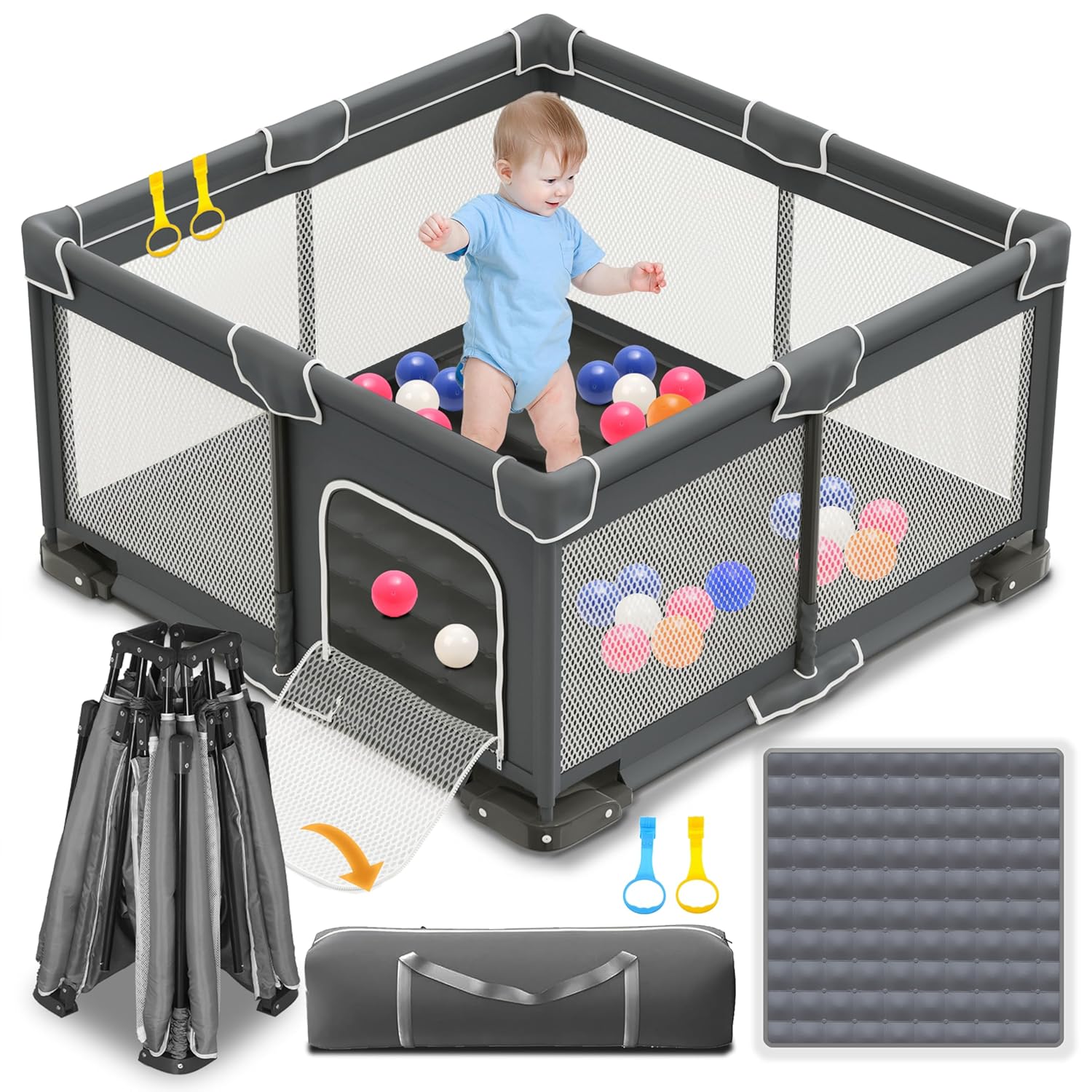 Foldable Baby Playpen with Mat for Safe Indoor & Outdoor Fun
