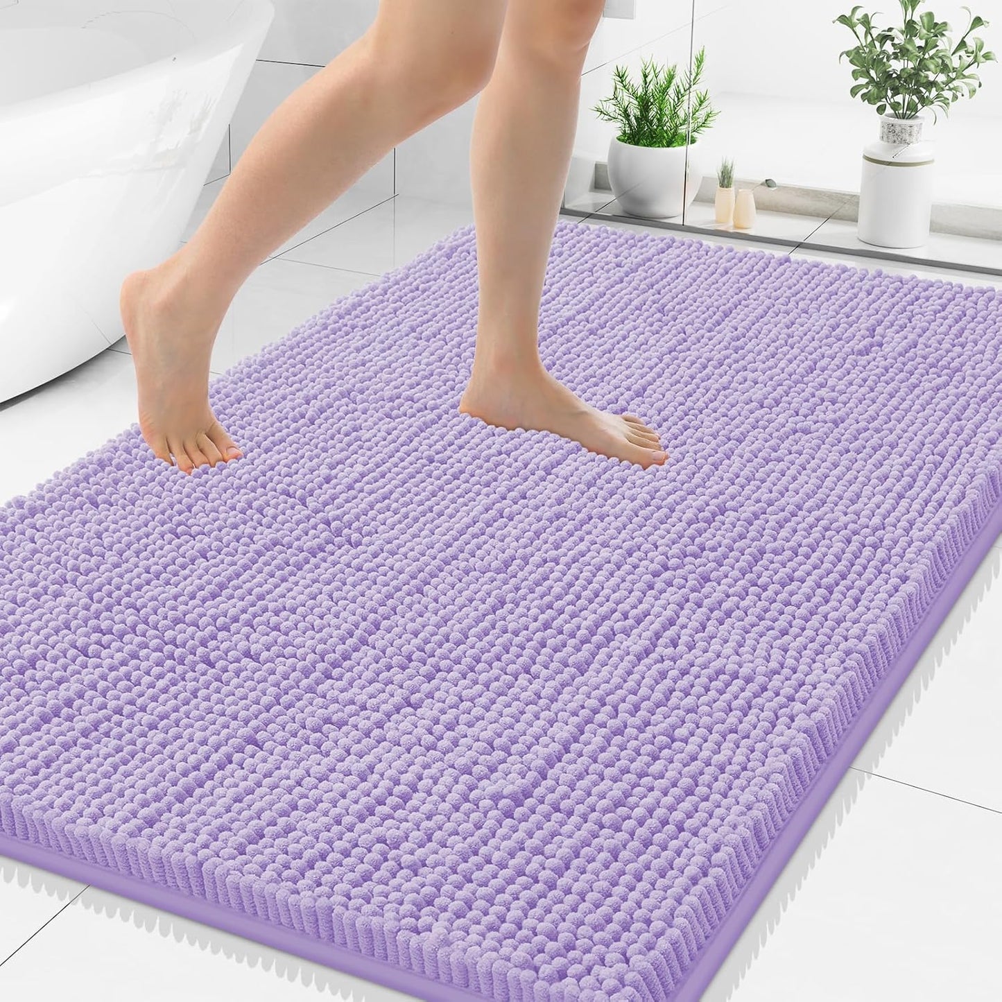 Smiry Luxury Chenille Bathroom Rugs - Soft, Absorbent & Non-Slip
