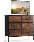 DUMOS TV Stand with 6 Fabric Drawers for Organized Storage