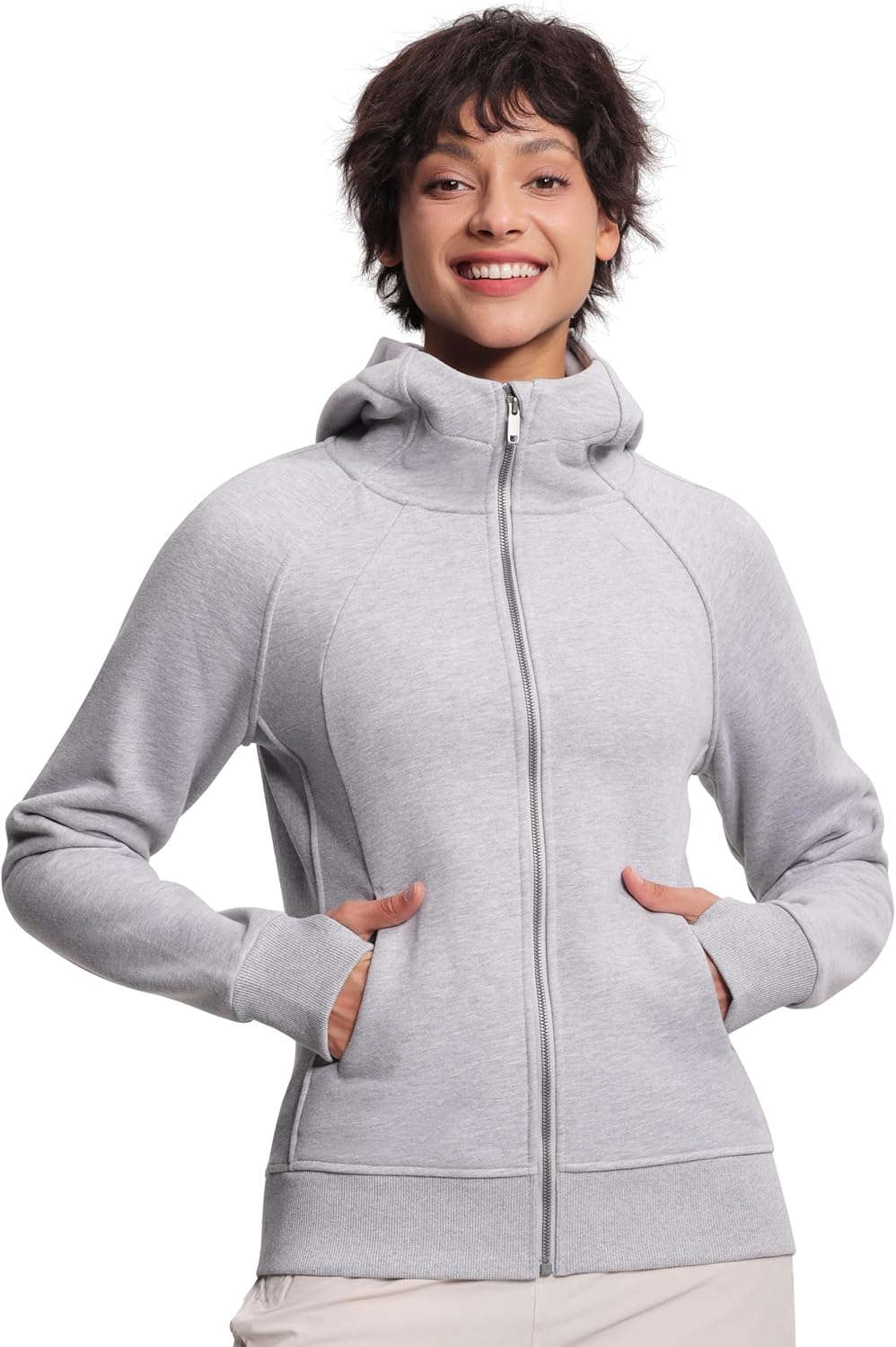 Fleece Workout Jackets for Women with Zip Up and Pockets