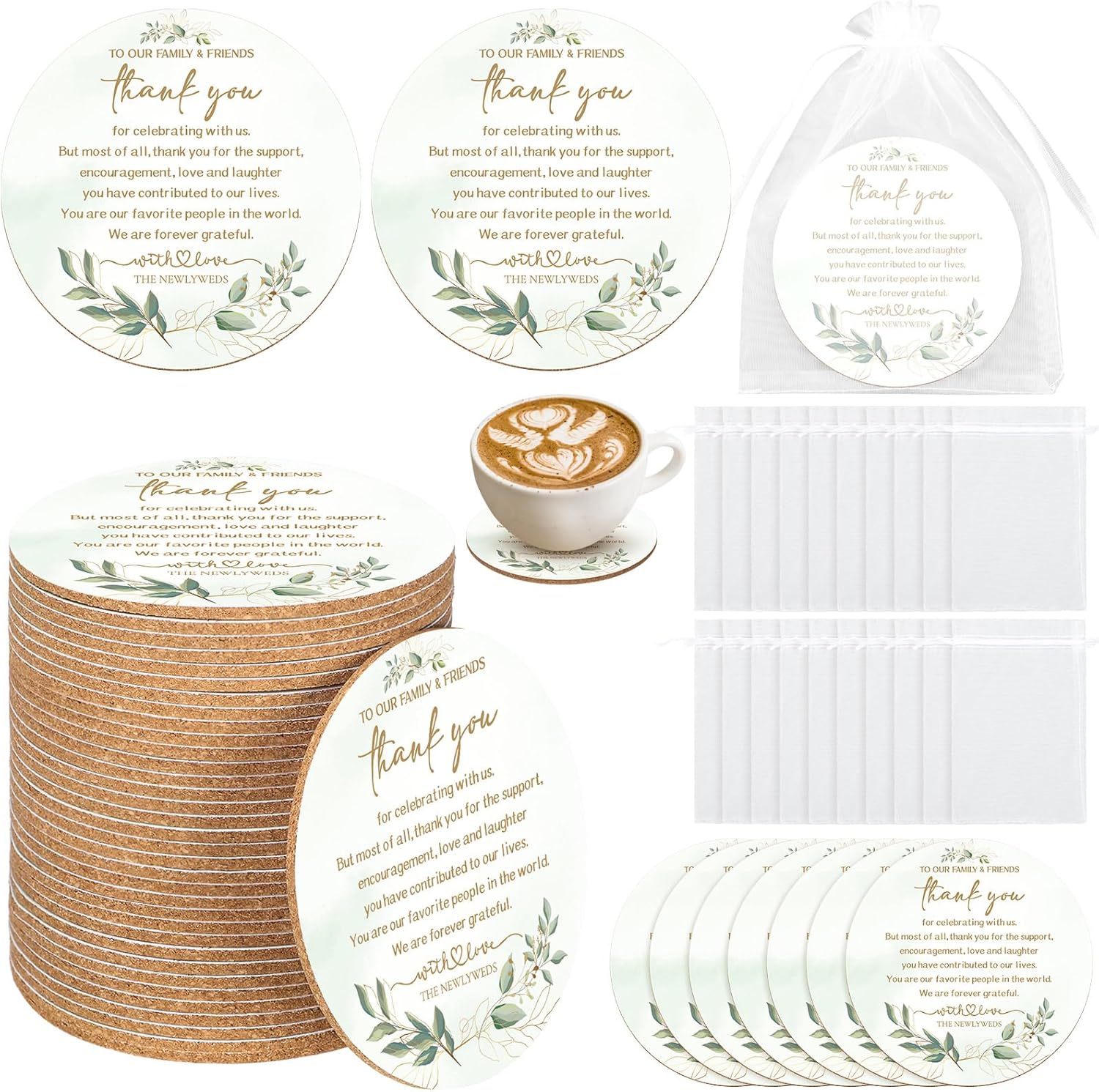 Hushee 200 Pcs Wedding Favors Cork Coasters Rustic Gift Set