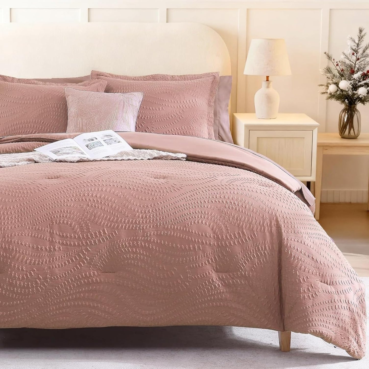 Geniospin King Size Comforter Set - 7 Pieces Dusty Pink Bedding
