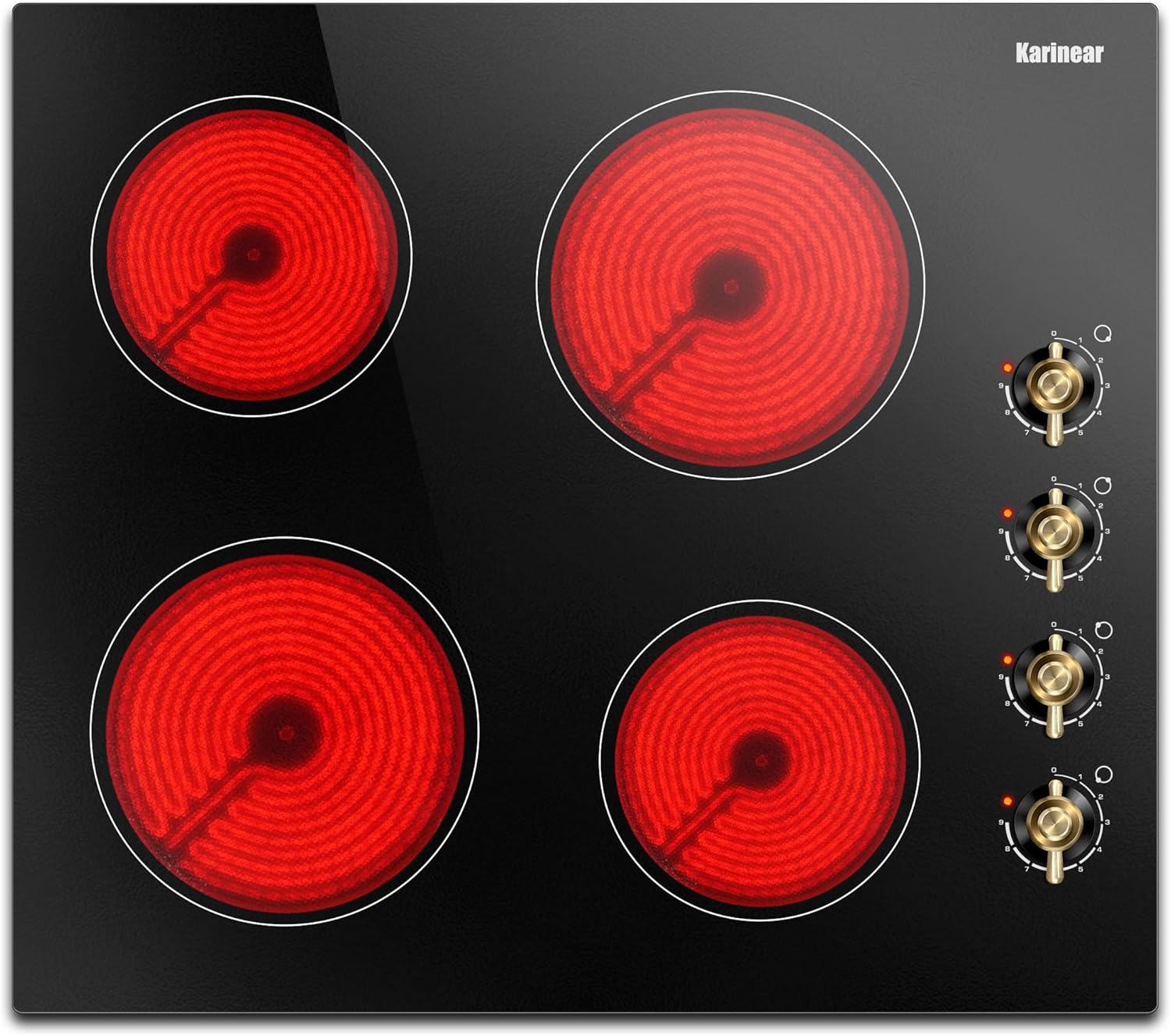 Karinear 24 Inch Electric Cooktop with 4 Burners and Knob Control