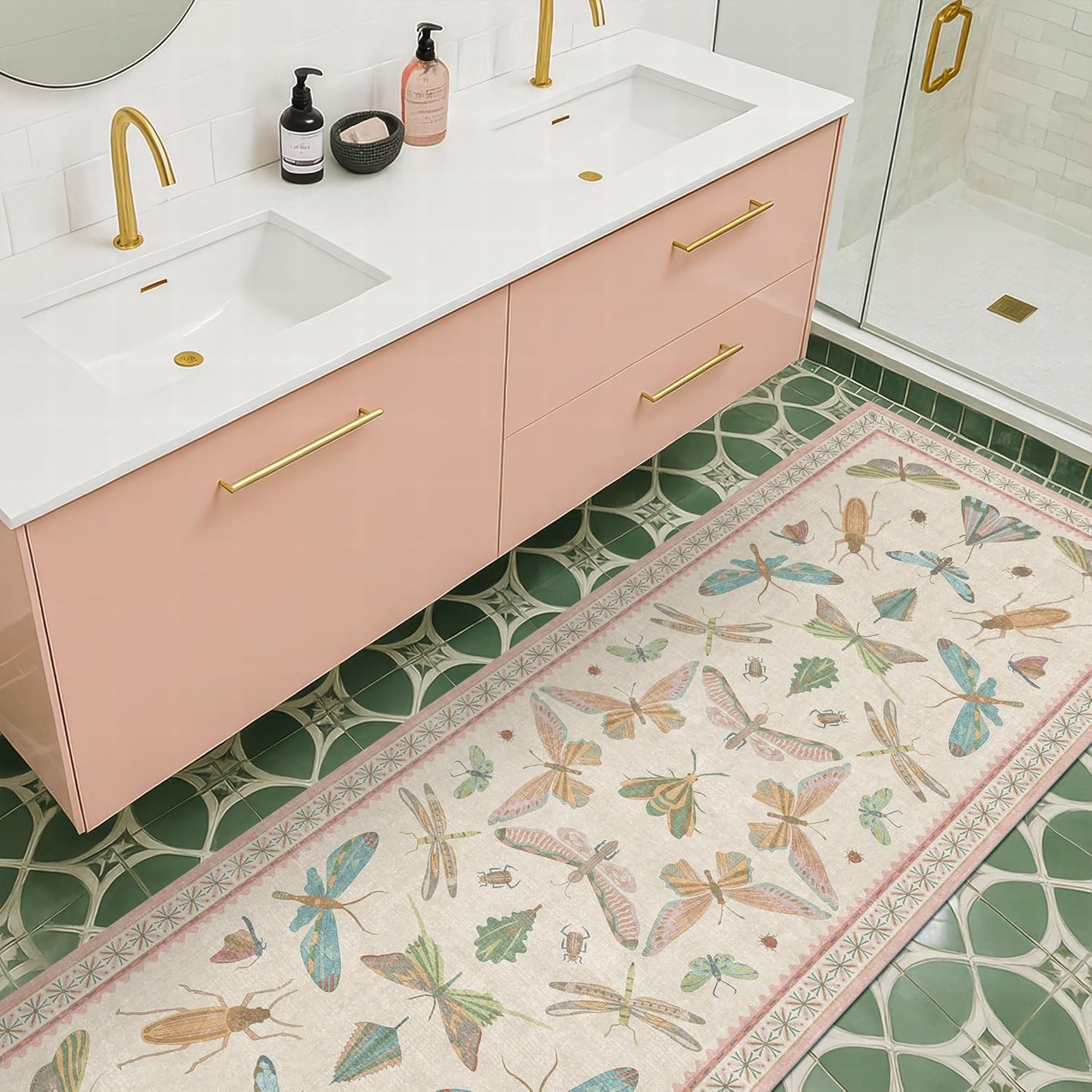 Boho Bathroom Runners - 2x5 Pink Rug for Home Decor