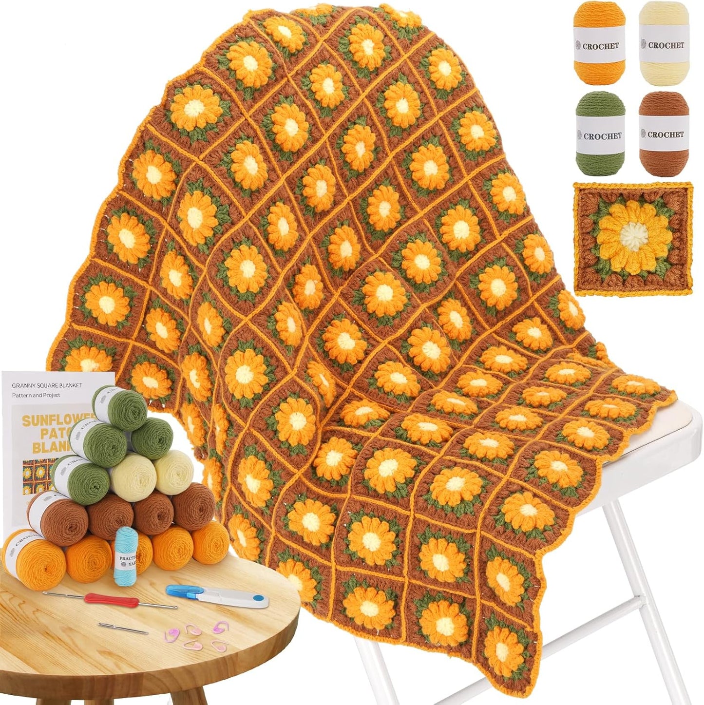 Beginner Crochet Blanket Kit with Soft Yarns and Tutorials