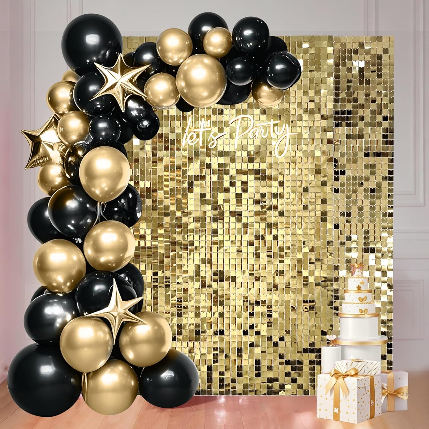 24 Pcs Light Gold Shimmer Wall Backdrop Panels for Events
