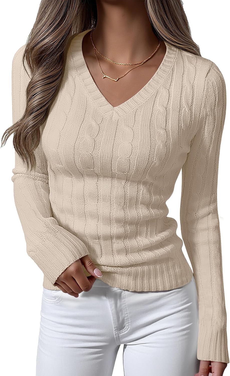 Womens Long Sleeve Cable Knit Sweater for Fall Fashion Style