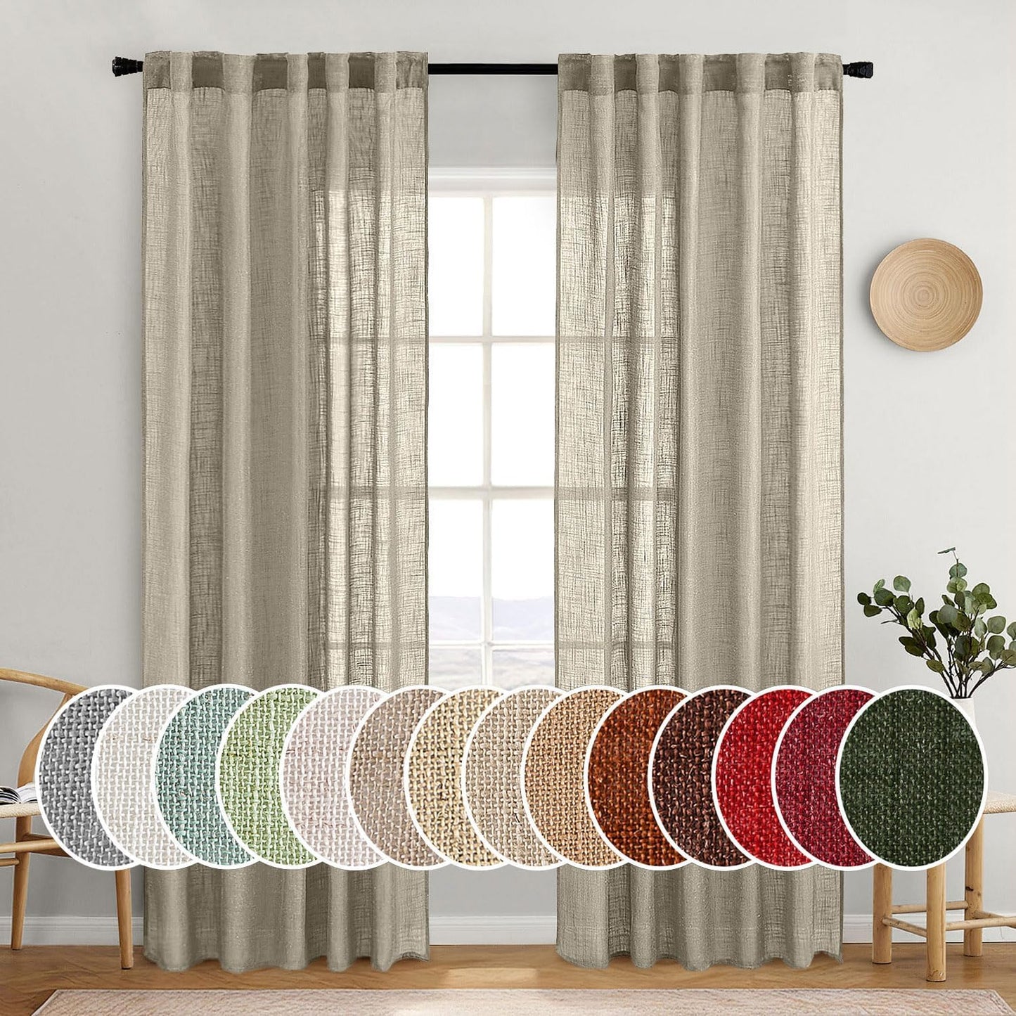 MIULEE Oatmeal Linen Curtains for Bedroom and Living Room