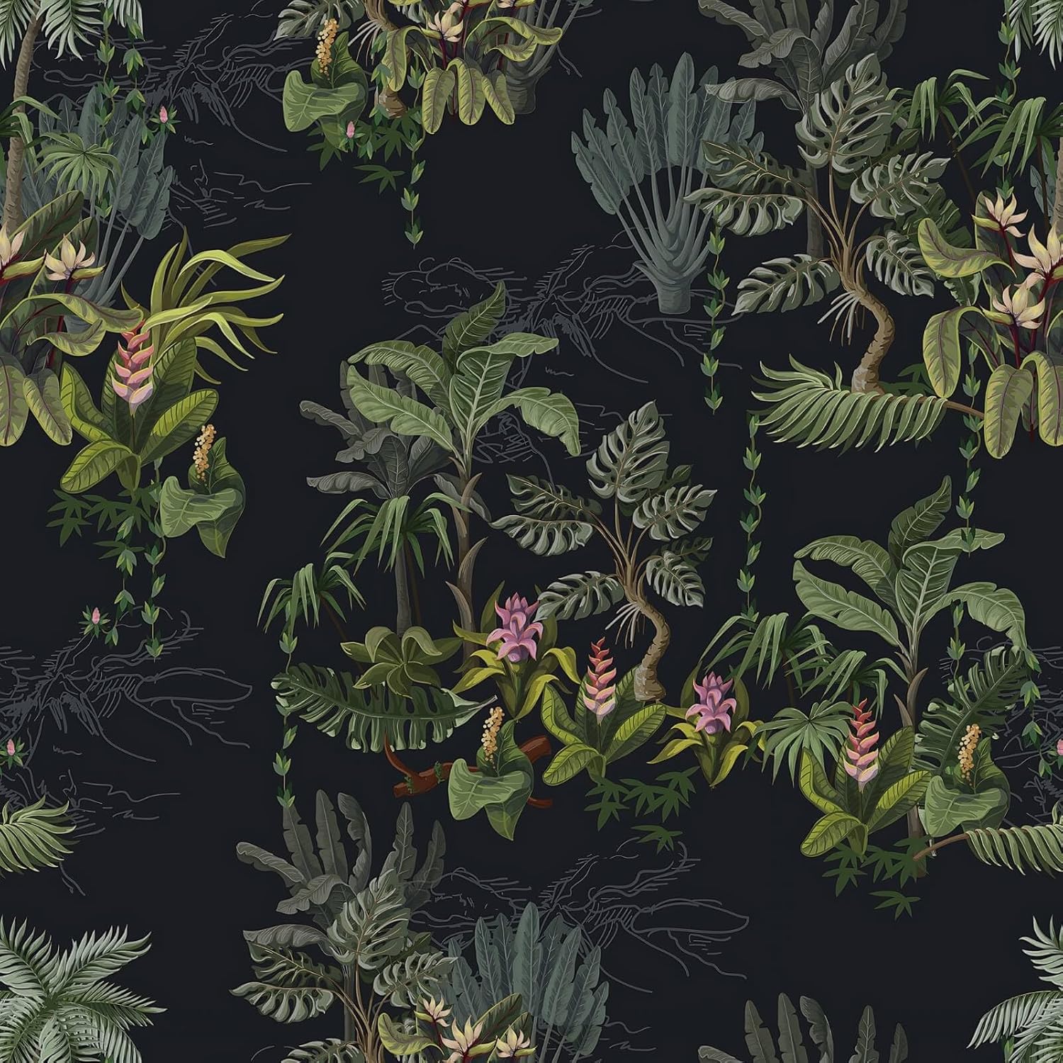 Ismoon Tropical Peel and Stick Wallpaper for Dark Leaf Decor