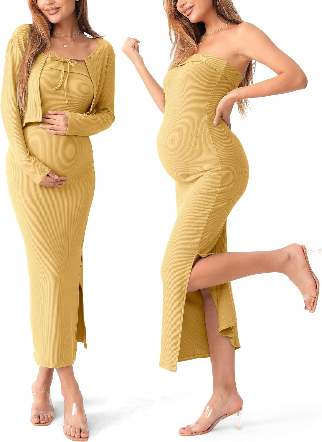 SUNNYBUY Maternity Tube Dress & Cardigan Set for Stylish Moms