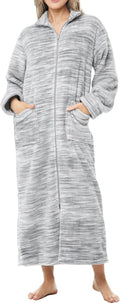 Long Zip Up Robe for Women - Heathered Dark Gray Plush Zip Robe