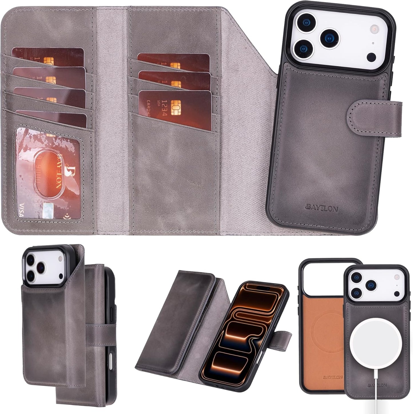 Bayelon Wallet Case for iPhone 17 Pro Max - Stylish Leather Folio